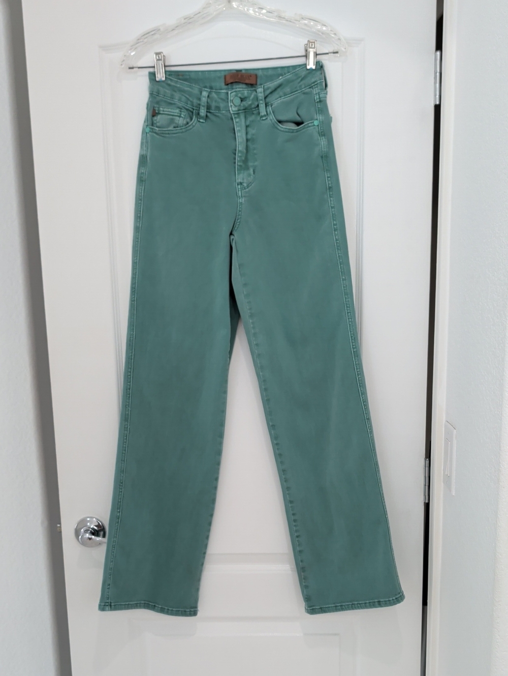Judy Blue High Rise Wide Straight Leg Jeans Sea Green / Teal 1 / 25 Stretch